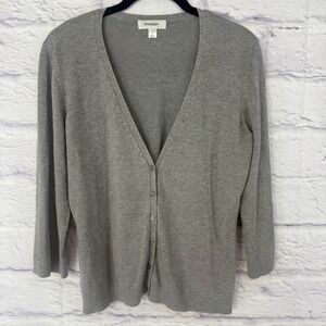 Dress‎ Barn Gray V Neck Button Up Cardigan Sweater Women Size L